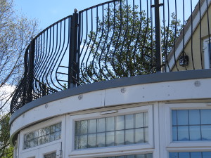 glass reinforced plastic roof with metal railings