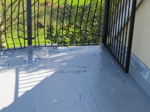 glass reinforced plastic roof with metal railings